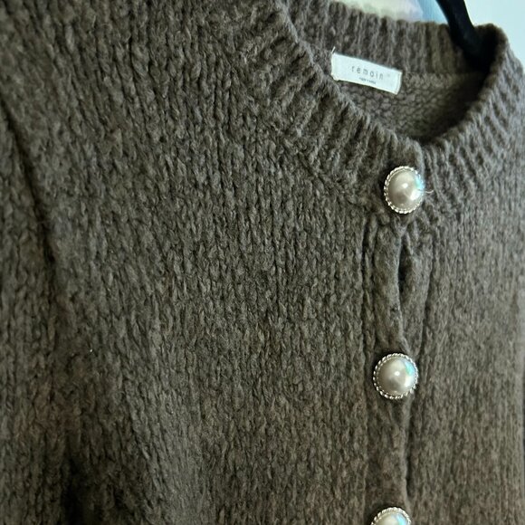 Remain | Cropped Ribbed Sweater Pearl Buttons Brown | Size ??? Women's - Picture 6 of 15